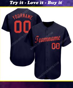 Custom team name navy orange full printed baseball jersey
