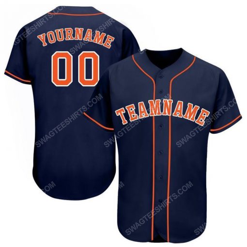 Custom team name navy strip orange-white full printed baseball jersey 1 - Copy