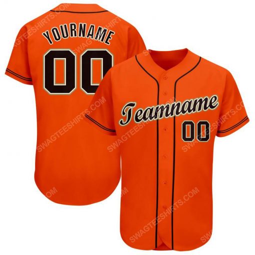 Custom team name orange strip black full printed baseball jersey 1