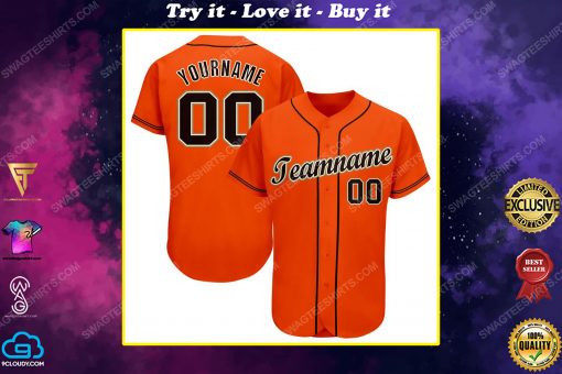 Custom team name orange strip black full printed baseball jersey