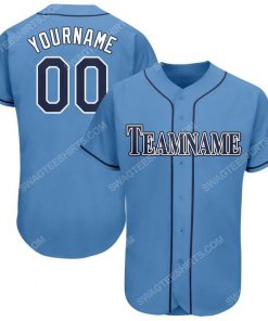 Custom team name powder blue strip navy full printed baseball jersey 1