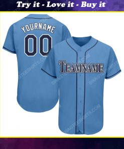 Custom team name powder blue strip navy full printed baseball jersey