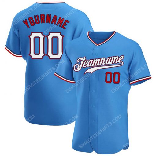 Custom team name powder blue white-red baseball jersey 1