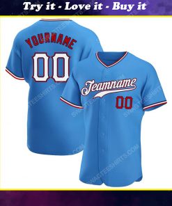 Custom team name powder blue white-red baseball jersey
