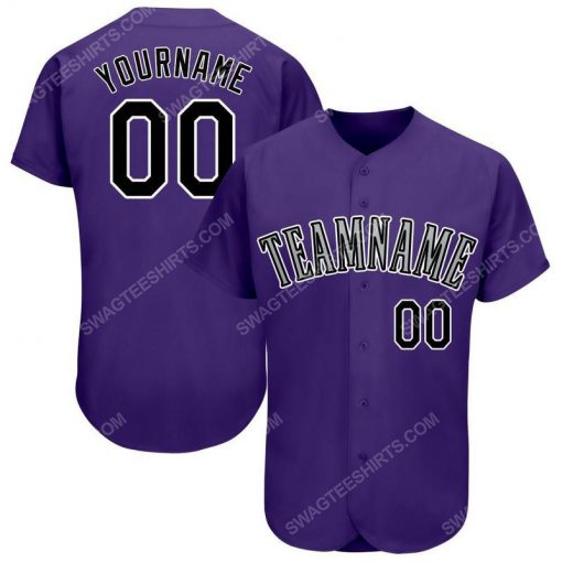 Custom team name purple black-white baseball jersey 1