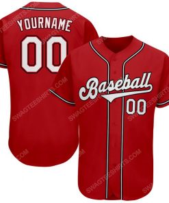 Custom team name red strip white-black full printed baseball jersey 1