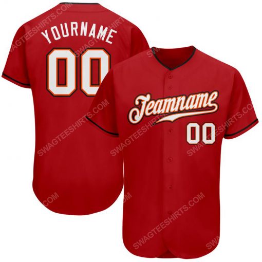 Custom team name red white-black full printed baseball jersey 1