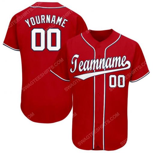 Custom team name red white-navy baseball jersey 1