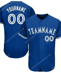Custom team name royal blue white full printed baseball jersey 1