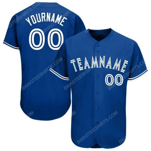 Custom team name royal blue white full printed baseball jersey 1