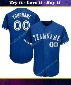 Custom team name royal blue white full printed baseball jersey