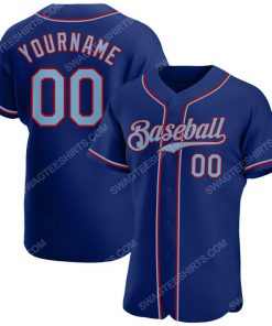 Custom team name royal light strip blue-red full printed baseball jersey 1