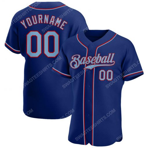 Custom team name royal light strip blue-red full printed baseball jersey 1