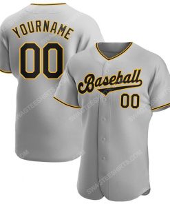 Custom team name sport grey strip black-gold full printed baseball jersey 1 - Copy