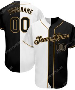Custom team name white-black old gold baseball jersey 1