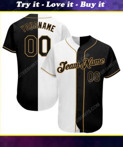 Custom team name white-black old gold baseball jersey