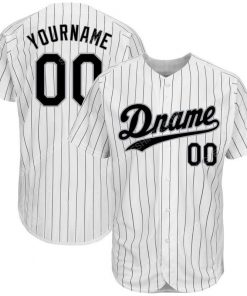 Custom team name white black strip black full printed baseball jersey 1