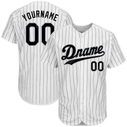 Custom team name white black strip black full printed baseball jersey 1