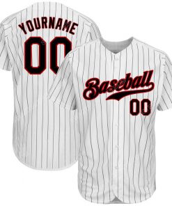Custom team name white black strip black-red baseball jersey 1
