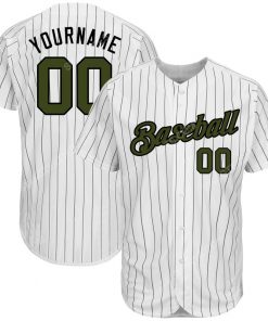 Custom team name white black strip olive-black memorial day baseball jersey 1