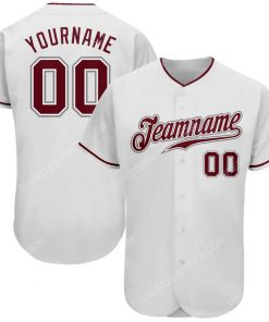 Custom team name white crimson-gray full printed baseball jersey 1
