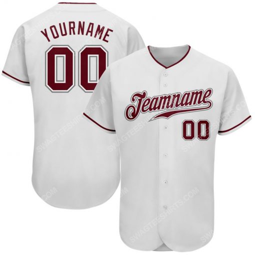 Custom team name white crimson-gray full printed baseball jersey 1