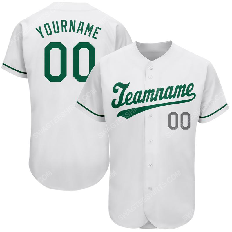 Custom team name white kelly green-gray st patrick's day baseball jersey 1 - Copy (2)