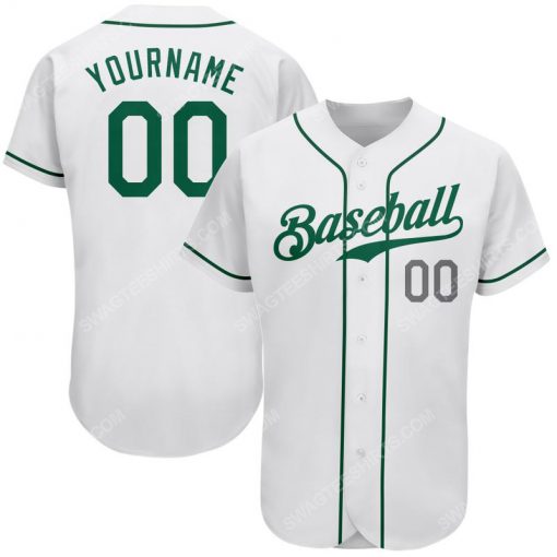 Custom team name white kelly green-light gray full printed baseball jersey 1