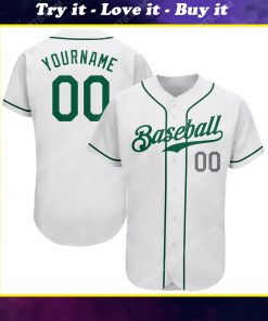 Custom team name white kelly green-light gray full printed baseball jersey
