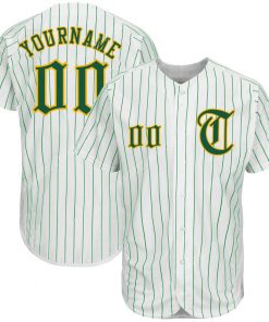 Custom team name white kelly green strip kelly green-gold baseball jersey 1