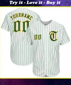 Custom team name white kelly green strip kelly green-gold baseball jersey