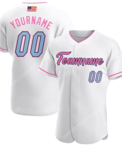 Custom team name white light blue-pink american flag baseball jersey 1