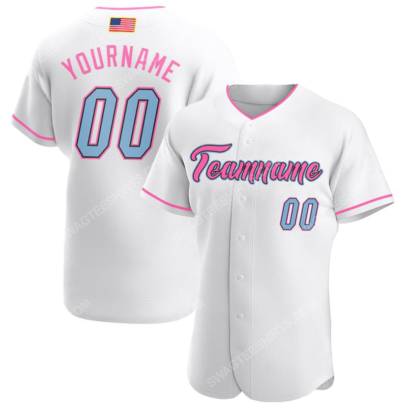 Custom team name white light blue-pink american flag baseball jersey 1 - Copy (2)