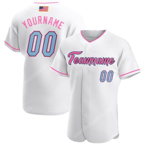 Custom team name white light blue-pink american flag baseball jersey 1 - Copy