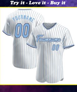 Custom team name white light blue strip light blue-navy baseball jersey