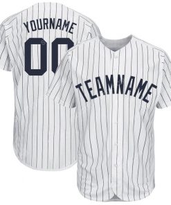 Custom team name white navy strip navy full printed baseball jersey 1
