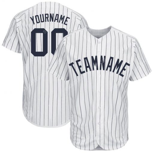 Custom team name white navy strip navy full printed baseball jersey 1