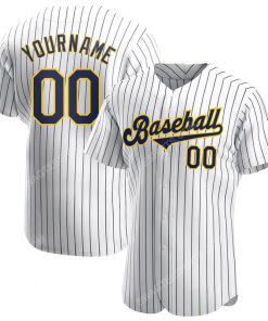 Custom team name white navy strip navy-gold full printed baseball jersey 1