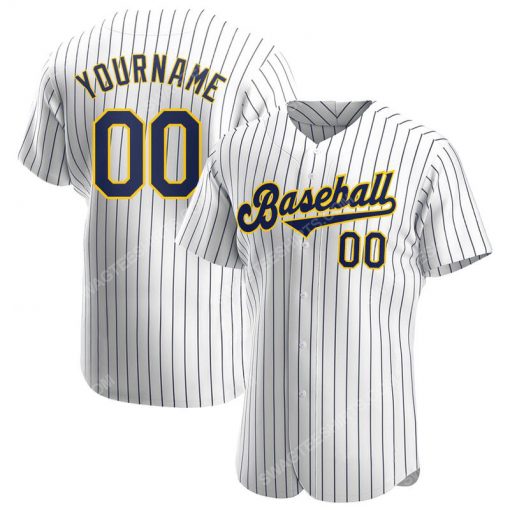 Custom team name white navy strip navy-gold full printed baseball jersey 1