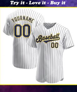 Custom team name white navy strip navy-gold full printed baseball jersey