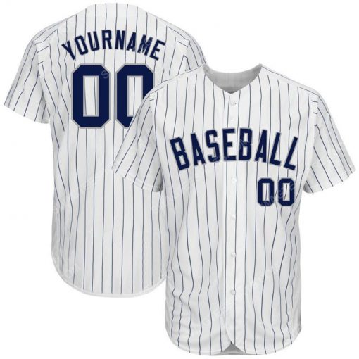 Custom team name white navy strip navy-gray full printed baseball jersey 1