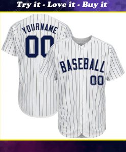 Custom team name white navy strip navy-gray full printed baseball jersey