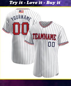 Custom team name white navy strip red-navy american flag baseball jersey