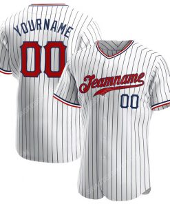 Custom team name white navy strip red-navy full printed baseball jersey 1