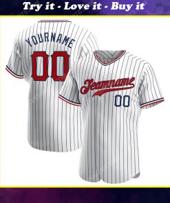 Custom team name white navy strip red-navy full printed baseball jersey