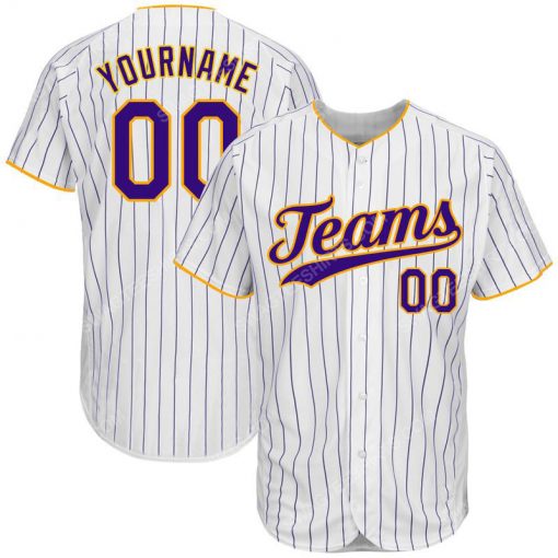 Custom team name white purple strip purple-gold full printed baseball jersey 1