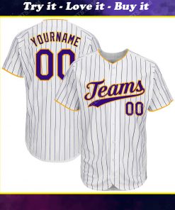 Custom team name white purple strip purple-gold full printed baseball jersey