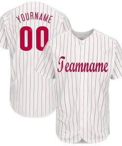 Custom team name white red strip red-white full printed baseball jersey 1