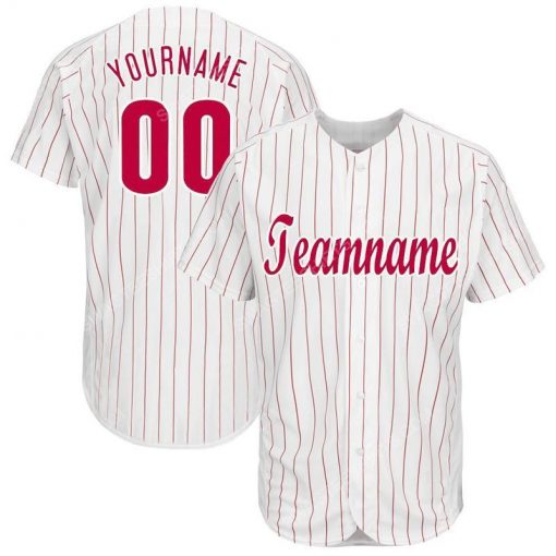 Custom team name white red strip red-white full printed baseball jersey 1