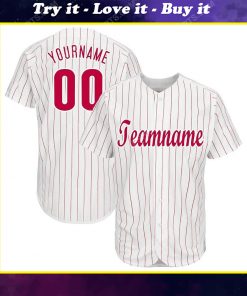 Custom team name white red strip red-white full printed baseball jersey